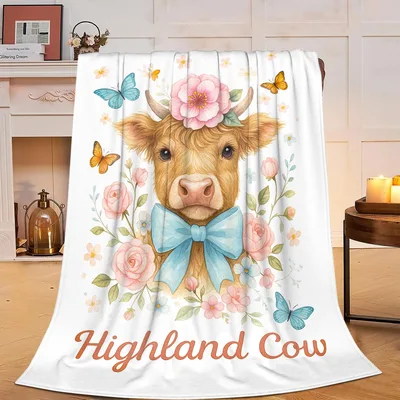 Highland Cow with Flower Blanket: Cuddly Bovine Art Design