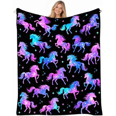 Colorful Horses Pattern Design Blanket for Galaxy Lovers