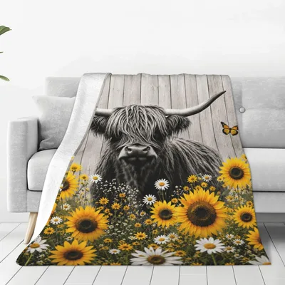 Highland Cow with Sunflowers Blanket No. 2 – Highland Cow