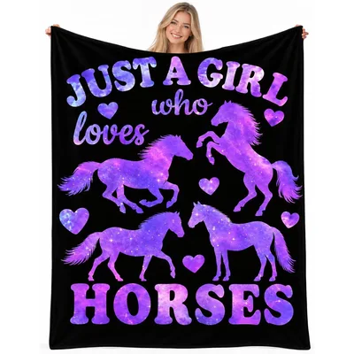 Just a Girl Who Loves Horses Blanket with Galaxy Print
