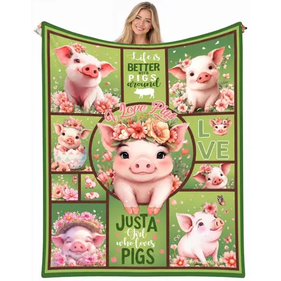 Just a Girl Who Loves Pigs Blanket: Floral Pig Collage Design
