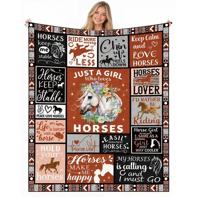 Just a Girl Blanket for Horse Lovers with Floral Art