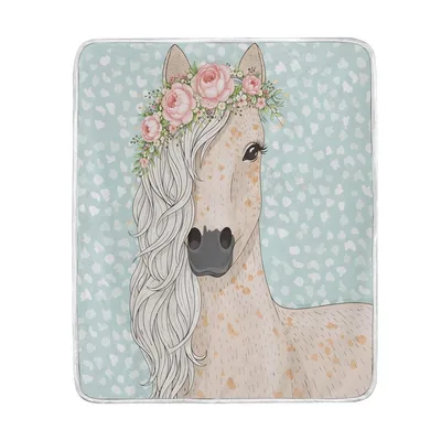 Horse with Flower Crown Blanket: Floral Equestrian Art for Cozy Spaces
