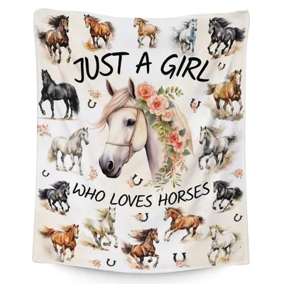 Just a Girl Blanket: Equestrian Art with Floral Horse Collage