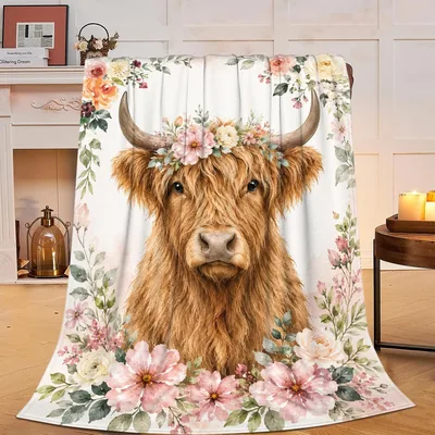 Highland Cow with Flower Blanket: Shaggy Cattle with Floral Crown