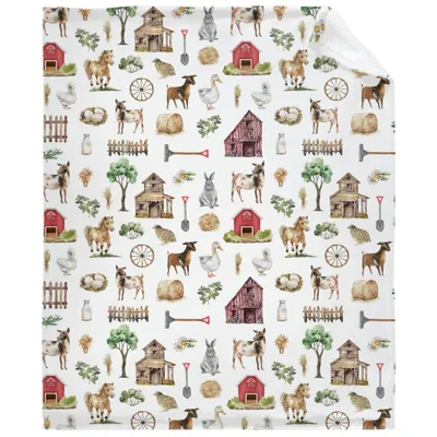 Farm Animals Barn Pattern Blanket: Rustic Farmhouse Throw for Kids