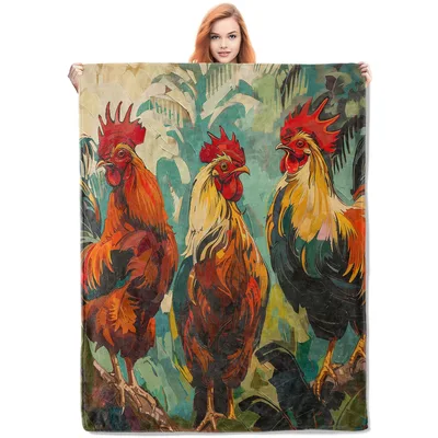 Three Roosters Farmhouse Painting Blanket