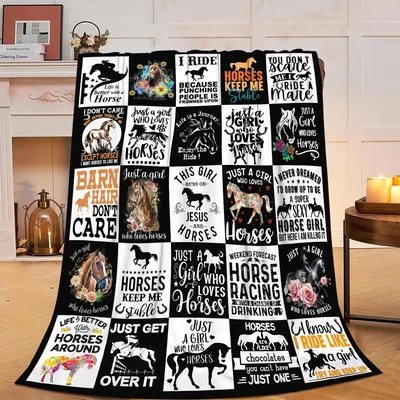 Horse Quotes Text Pattern Blanket for Equestrian Lovers