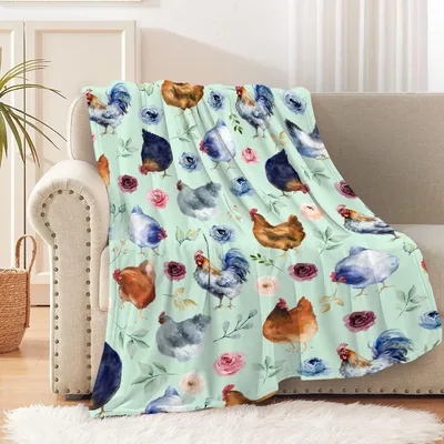 Chickens and Flowers Pattern Blanket: Watercolor Roosters and Roses