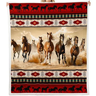 Running Horses Southwestern Pattern Blanket