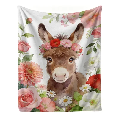 Donkey with Floral Crown Blanket