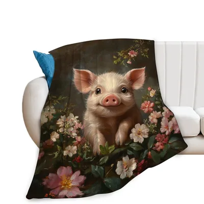 Baby Pig with Flowers Blanket: A Smiling Fawn in a Garden