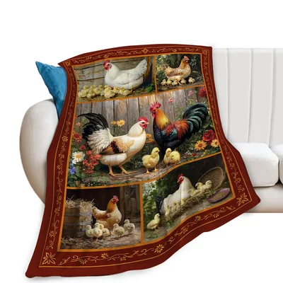 Rooster and Hens Barn Blanket: A Vintage Farm Scene with Chickens