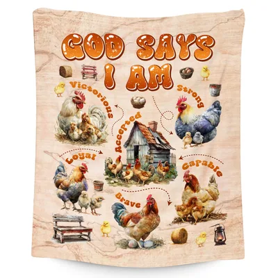 God Says I Am Chickens Blanket Farm Animal Design