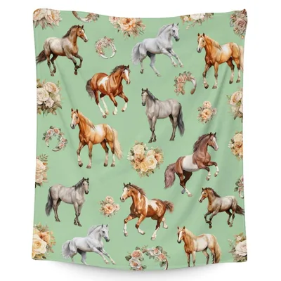 Horses and Flowers Pattern Blanket: Equine Art with Roses