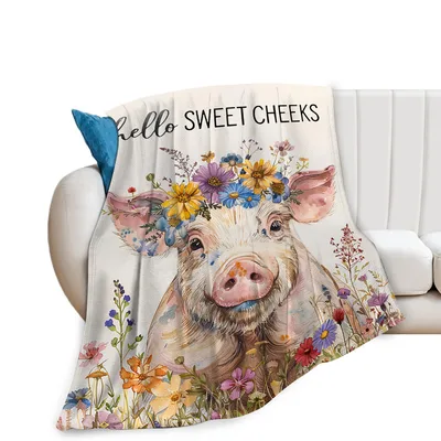 Hello Sweet Cheeks Pig Blanket: Floral Farm Animal Throw