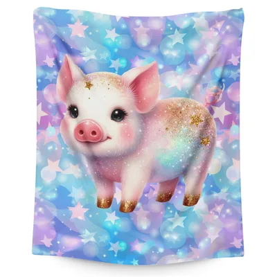 Cute Baby Pig Stars Blanket: A Glittery Galactic Farm Animal Design