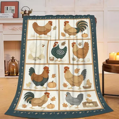 Chickens in Patchwork Frames Blanket: Rustic Farm Animal Throw