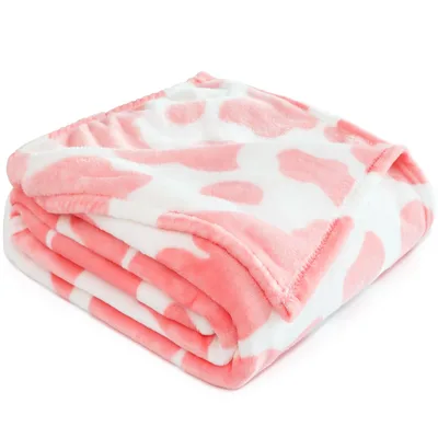 Pink Cow Spots Pattern Blanket: Soft Fleece and Sherpa Throws