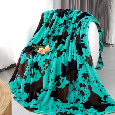 Teal Cowhide Pattern Blanket: Bold Turquoise Animal Print Design