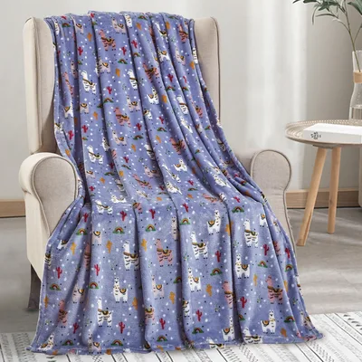 Llama Print Pattern Blanket featuring cute llamas red cacti