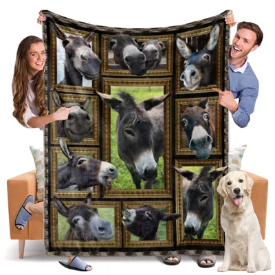 Donkey Photo Collage Blanket: Framed Donkey Faces Art
