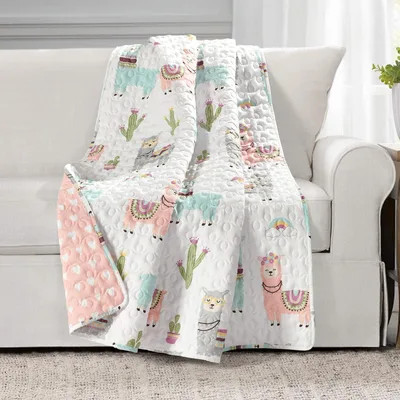 Llama Cactus Pattern Blanket: Whimsical Southwestern Animal Design