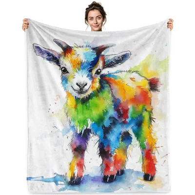 Rainbow Watercolor Goat Blanket featuring a vibrant