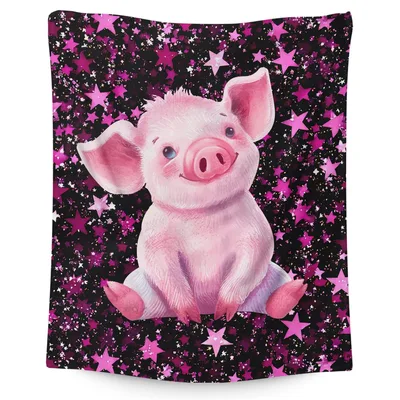 Cute Pink Pig Stars Blanket