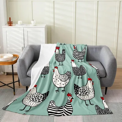 Cartoon Chickens Pattern Blanket: Playful Fowl Design for Farm Lovers