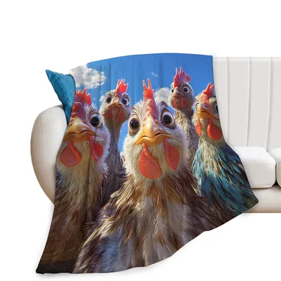 Funny Chickens Close Up Blanket: Rooster Portrait Design