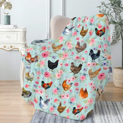 Chickens and Pink Flowers Blanket: A Farmhouse Floral Throw