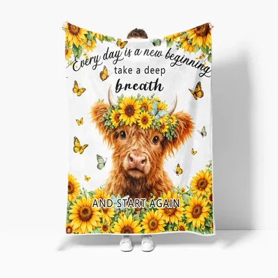 Highland Cow Take Blanket with Sunflowers and Butterflies
