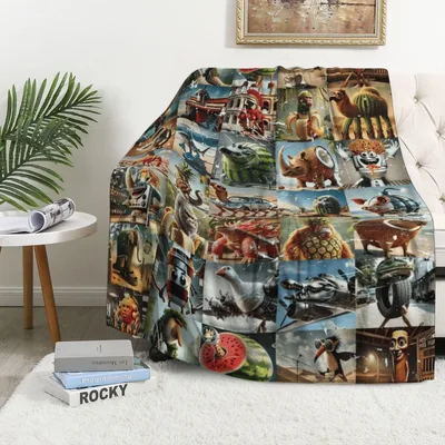 Farm Animals Photo Collage Blanket: A Weird Grid of Surreal Creatures