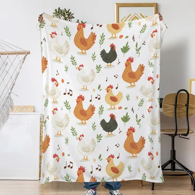 Chickens Farmhouse Pattern Blanket featuring colorful hens