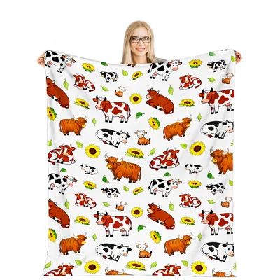 Highland Cows with Sunflowers Blanket No. 2 for Farm Lovers