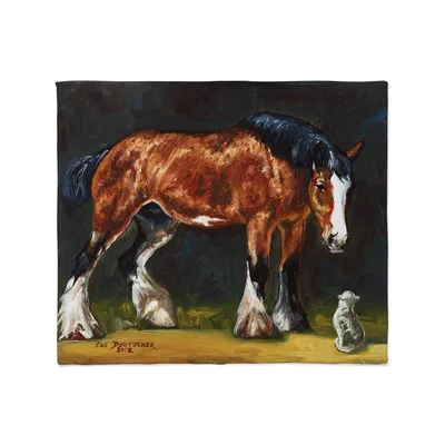 Clydesdale Horse and Cat Blanket: A Painting of Gentle Giants