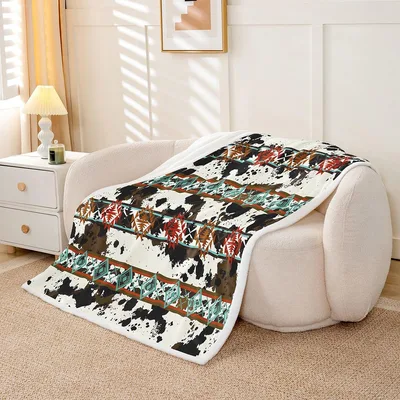 Cow Print Southwestern Stripes Blanket: Rustic Animal Pattern Design