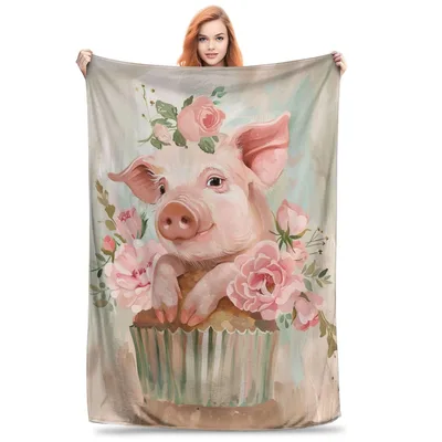 Pig with Pink Roses Blanket: A Cute Cupcake Piglet Design
