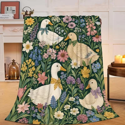 Flower Garden Blanket: Ducks in Flower Garden Throw