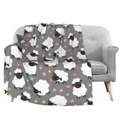 Cute Sheep Lambs Pattern Blanket: Fluffy White Sheep with Black Faces