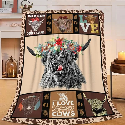 Highland Cow Flower Crown Blanket No. 2: Wild Hair Don't Care Design