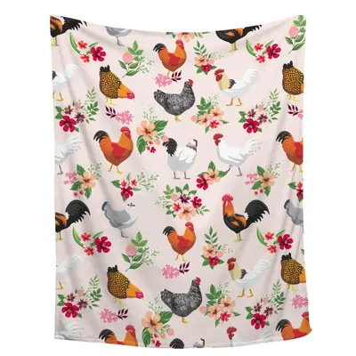 Chickens and Flowers Pattern Blanket: Roosters and Blooms Design