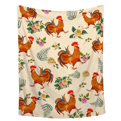 Floral Chickens Pattern Blanket No. 2: Rooster & Rose Throw