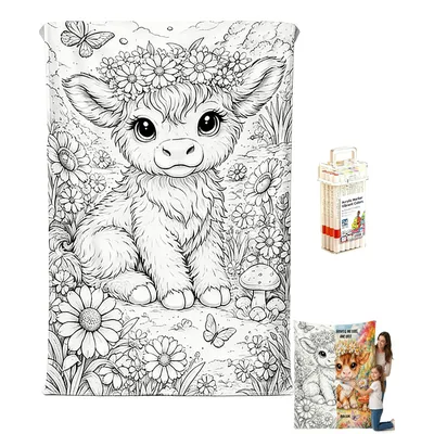 Highland Cow Coloring Line Blanket: DIY Calf Design