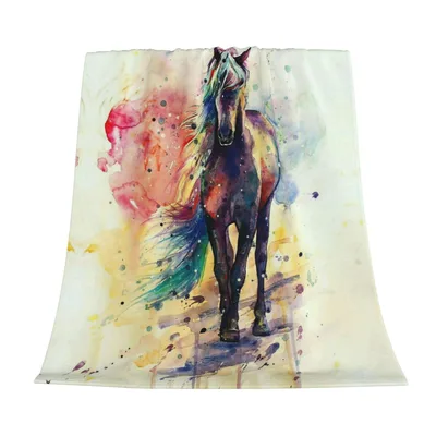Watercolor Horse Painting Blanket: Vibrant Equine Art for Your Home