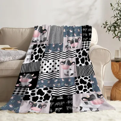 Cute Cows Print Pattern Blanket: Patchwork Cow Design
