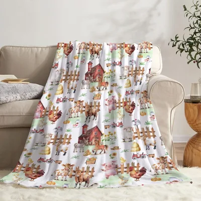 Farm Animals and Barn Blanket: Rustic Farm Life Pattern