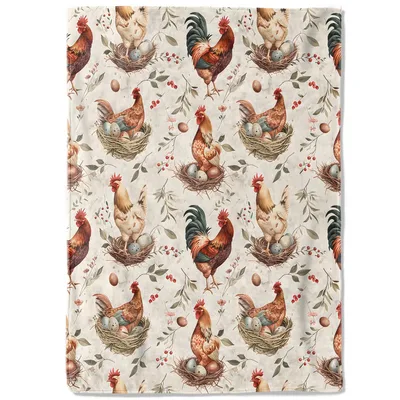 Retro Rooster and Hen Blanket: Rustic Farmyard Pattern for Cozy Spaces
