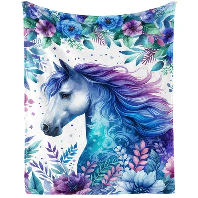 Purple Mane Horse Blanket: Fantasy Equestrian Art with Floral Frame